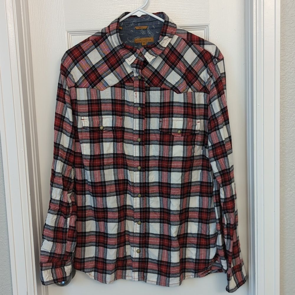 JACHS girlfriend shirt long sleeve cotton flannel snap front size XL